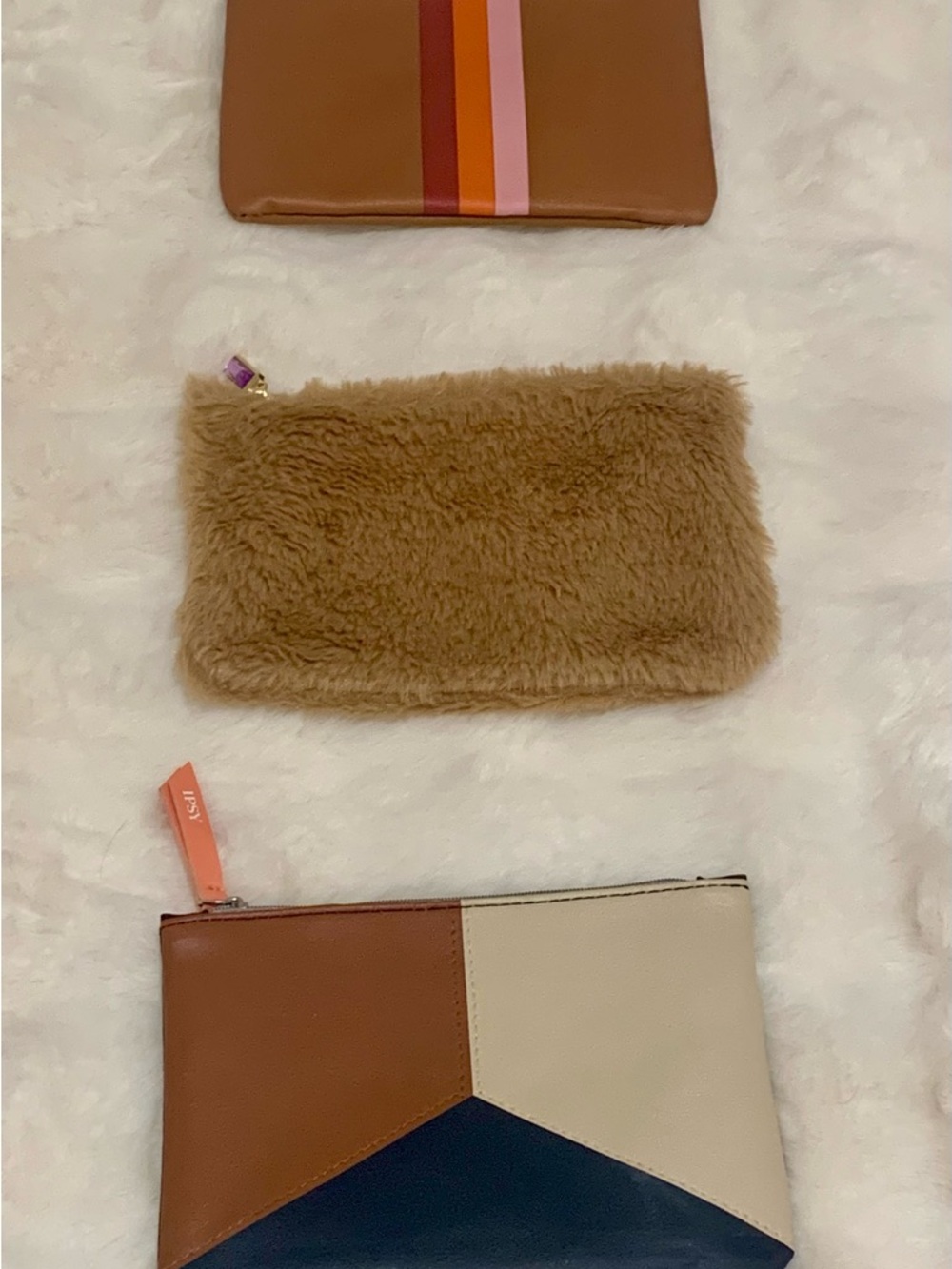 Ipsy Brown Cream Navy Colorblock Cosmetic Bag Trio
